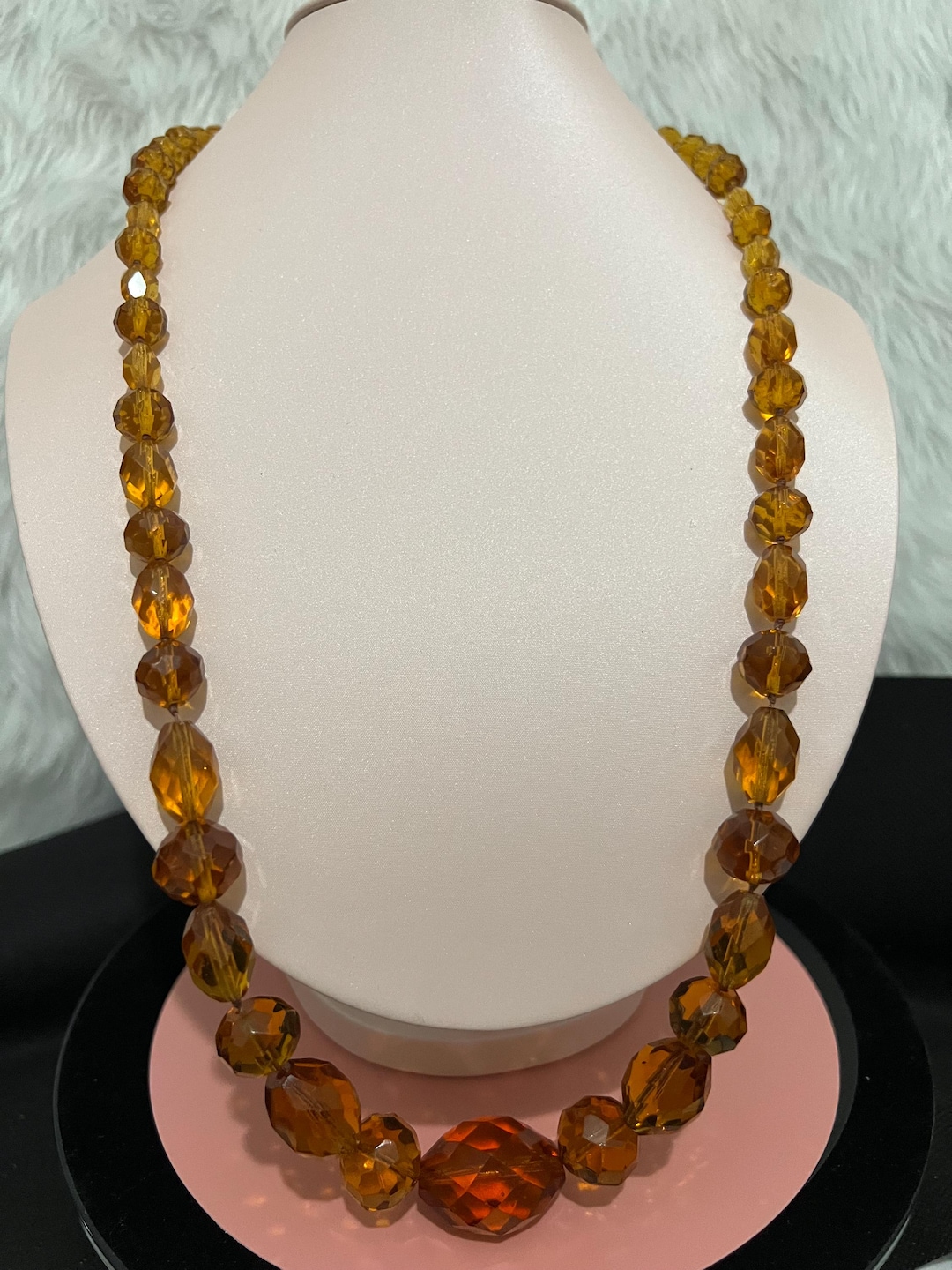 Antique/vintage Czech Art Deco Rich Faceted Amber Color Glass