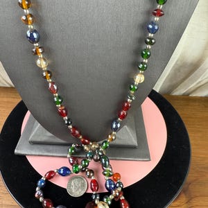 Vintage Multicolor Iridescent Glass Beaded Necklace-Art Glass Beads Long Necklace 1970s image 3