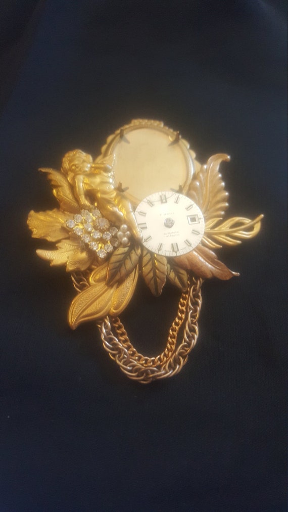 Steampunk Swiss Watch Face Picture Frame, Brooch,… - image 1