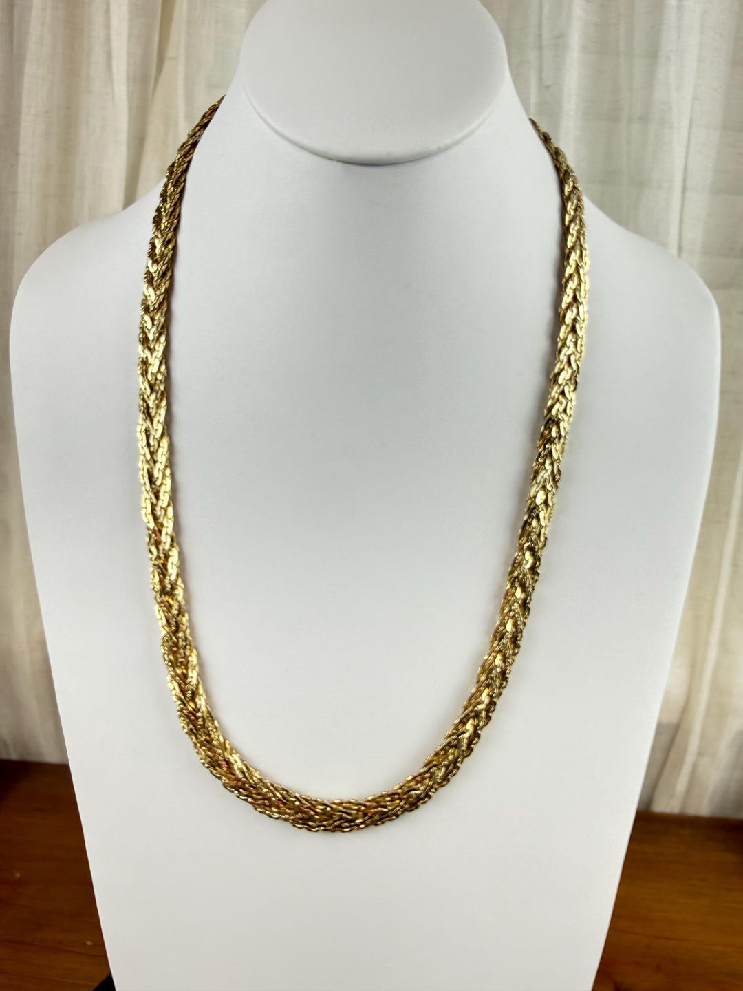 Vintage Woven Chain Necklace 24” | Korea Marked | Gold Tone