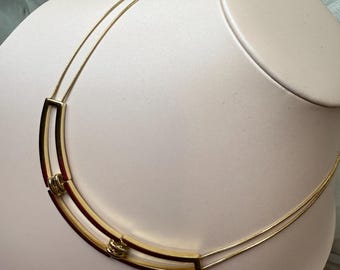 Vintage gold plated Metal Panel Pendant double Snake Chain Choker Statement Necklace