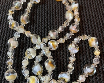 Vintage Givre Art Glass Beads Necklace-Yellow Givre Glass Vintage 1950’s