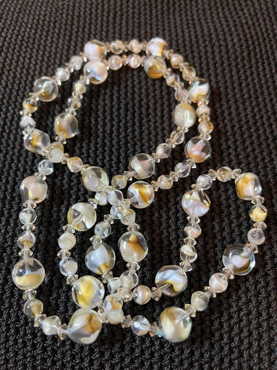 Vintage Givre Art Glass Beads Necklace-Yellow Givr