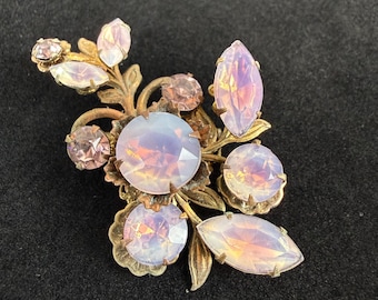 Vintage Opalescent Glass Floral Brooch Aurora Glass