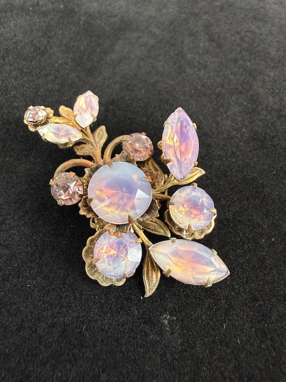 Vintage Opalescent Glass Floral Brooch Aurora Glass