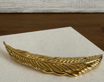 Vintage Monet Gold Tone Feather Leaf Brooch Large Statement Pin