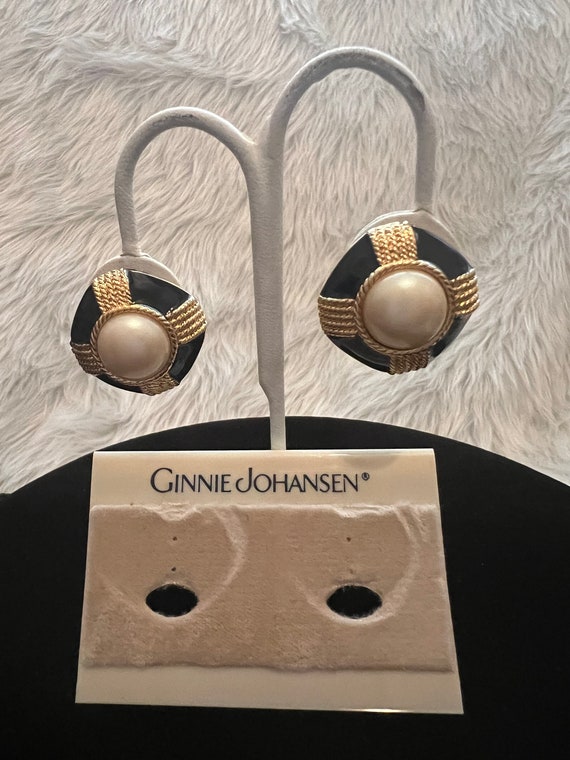 Vintage Ginnie Johansen GJD Gold Tone Black Ename… - image 4