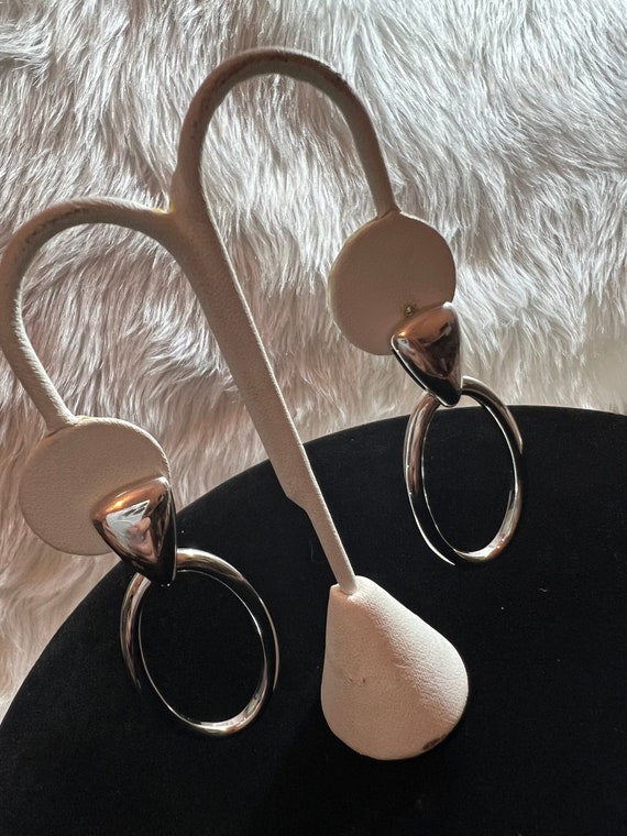 Monet Silver Tone Door Knocker Oval Hoops Earrings