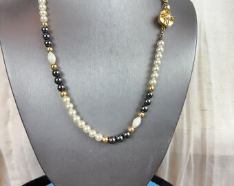 Pearl, Mother of Pearl & Hematite Beaded Necklace