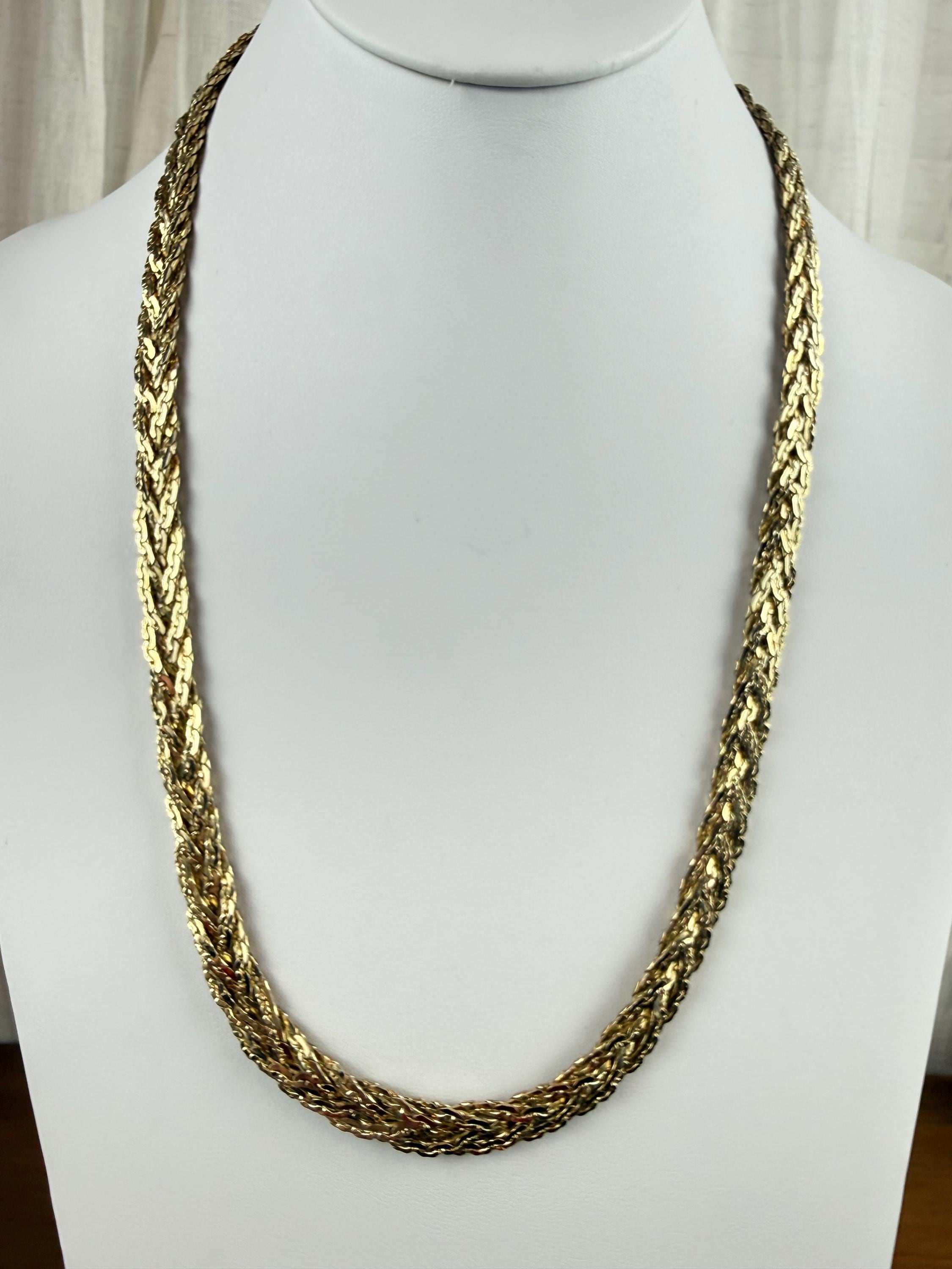 Vintage Woven Chain Necklace 24” | Korea Marked | Gold Tone