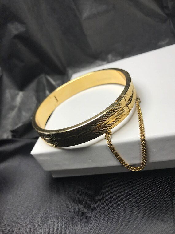 West Germany Gold Tone Hinged Bangle 1960’s Gem