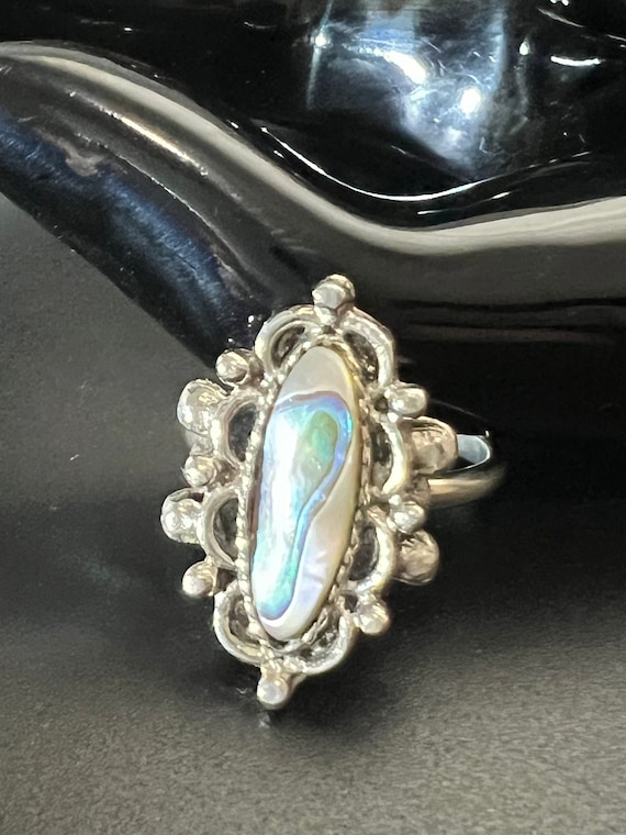 Vintage Abalone Adjustable Ring-Abalone Paua Shel… - image 1