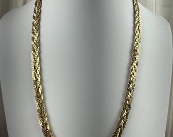 Vintage Woven Chain Necklace 24” | Korea Marked | Gold Tone