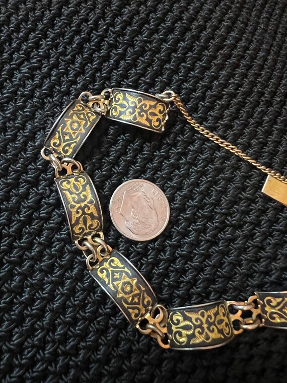 Vintage Damascene Panel Bracelet Spanish Damascene Gem