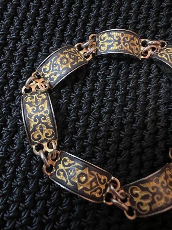 Vintage Damascene Panel Bracelet Spanish Damascene Gem