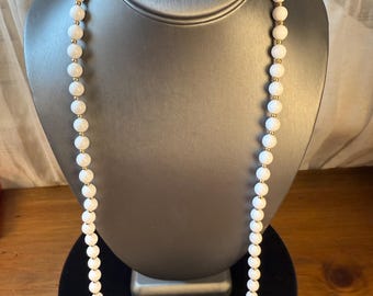 Monet White Lucite Gold Tone Spacer 30” Necklace 1970s