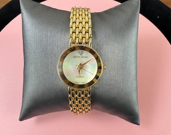 Vintage Pierre Cardin Gold Watch | Roman Numeral Bezel | Mother of Pearl Dial | Working Quartz Watch | 1980s 1990s Retro Jewelry Gift