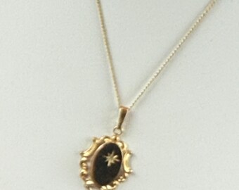 Vintage Starburst Pendant Necklace Diamond Accent 12K Gold Filled Necklace