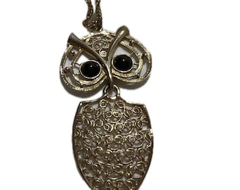 Vintage Sarah Coventry Pendant Necklace “Midnight Owl”1970’s