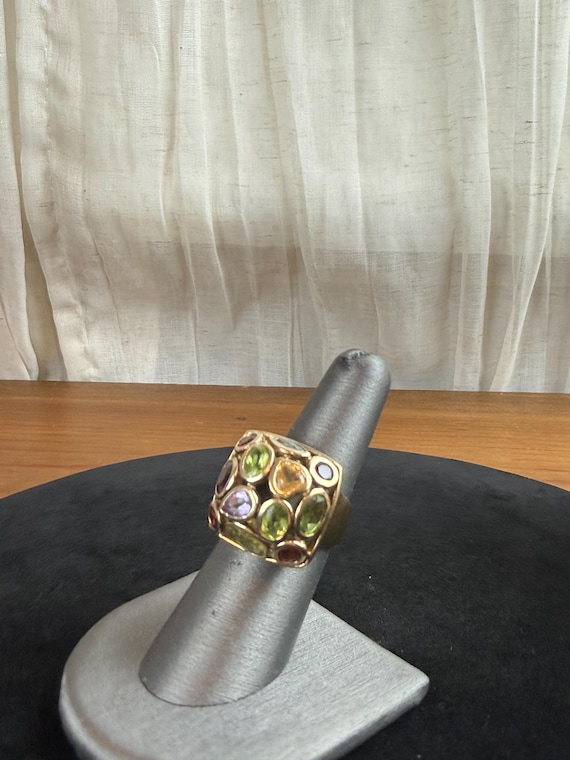 Statement Sterling Silver Multi Gemstone Dome Rin… - image 1