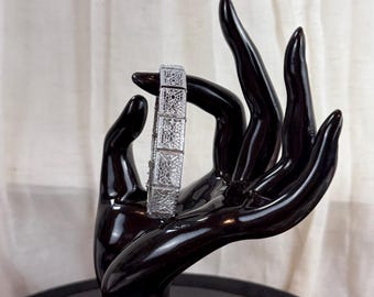 Art Deco Silver Tone Filigree Bracelet with Safety Clasp
