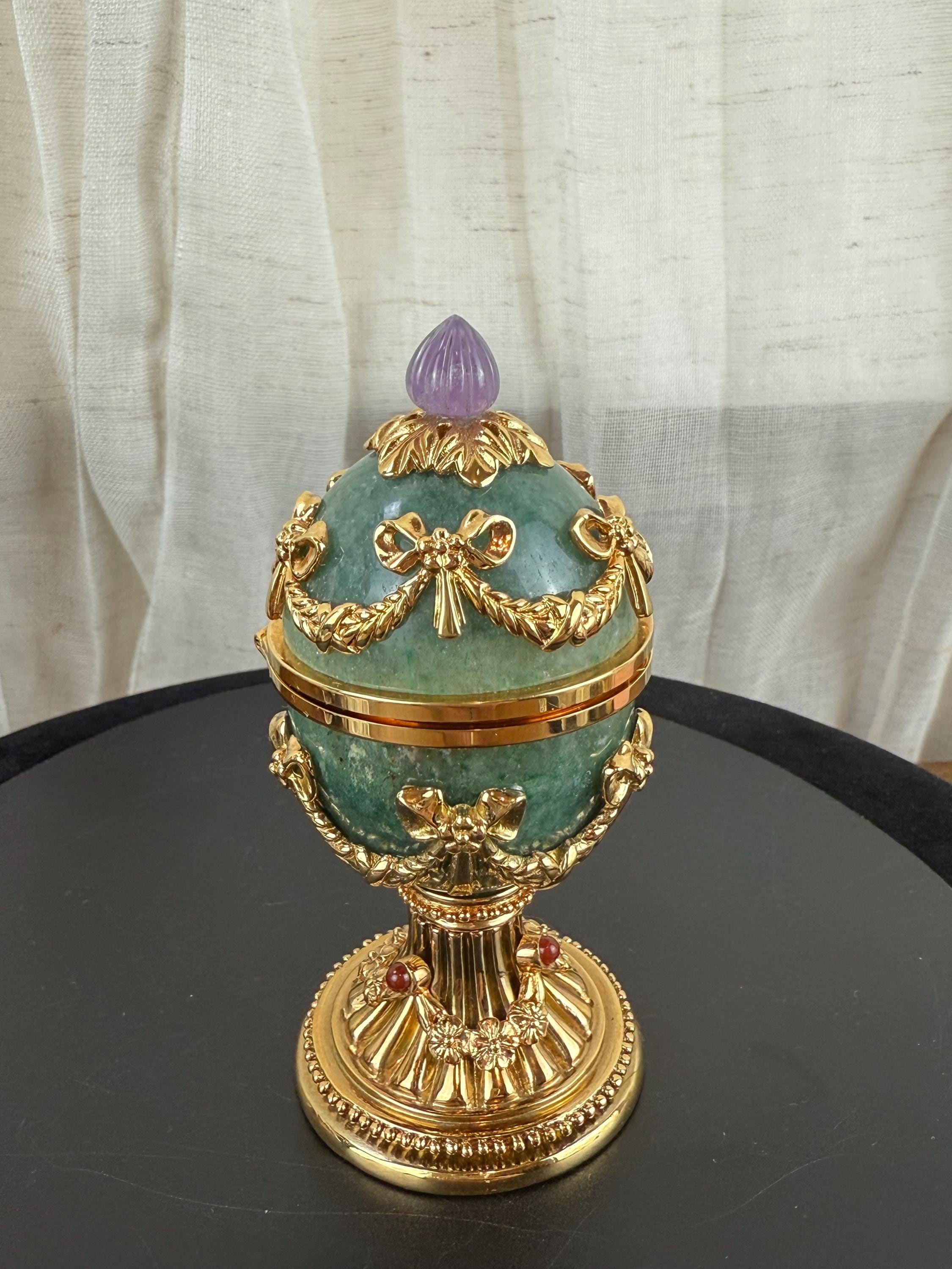 Vintage Fabergé-style Egg Clock by C.D. Peacock – Genuine Amethyst