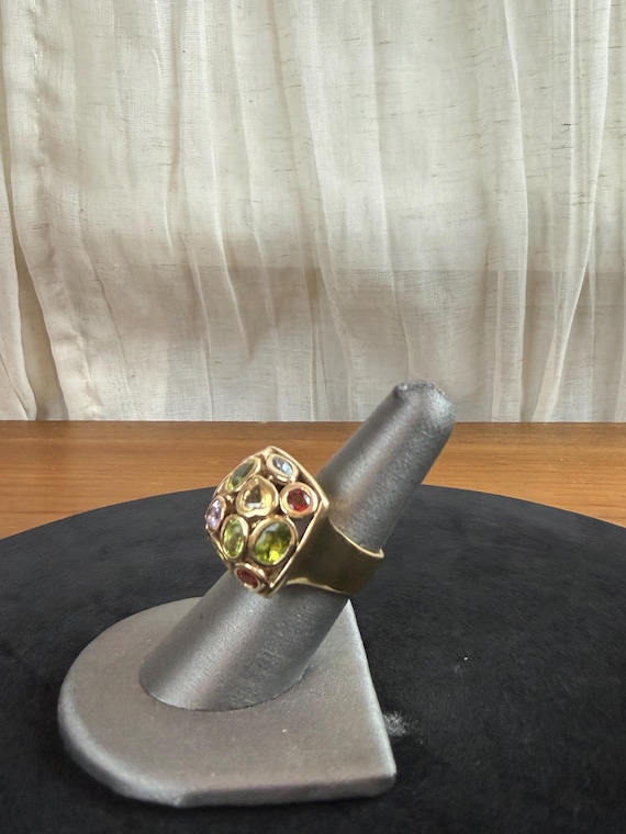 Statement Sterling Silver Multi Gemstone Dome Rin… - image 3