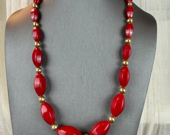 Vintage Napier, Red & Navy Blue With Gold Tone Spacers Graduated Lucite Beaded Necklace Sold Separately.