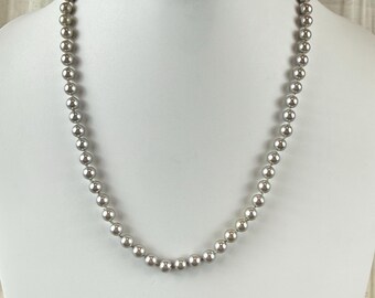 Vintage Monet Silver Bead Necklace Signed Metallic Ball Beads 20 Inch