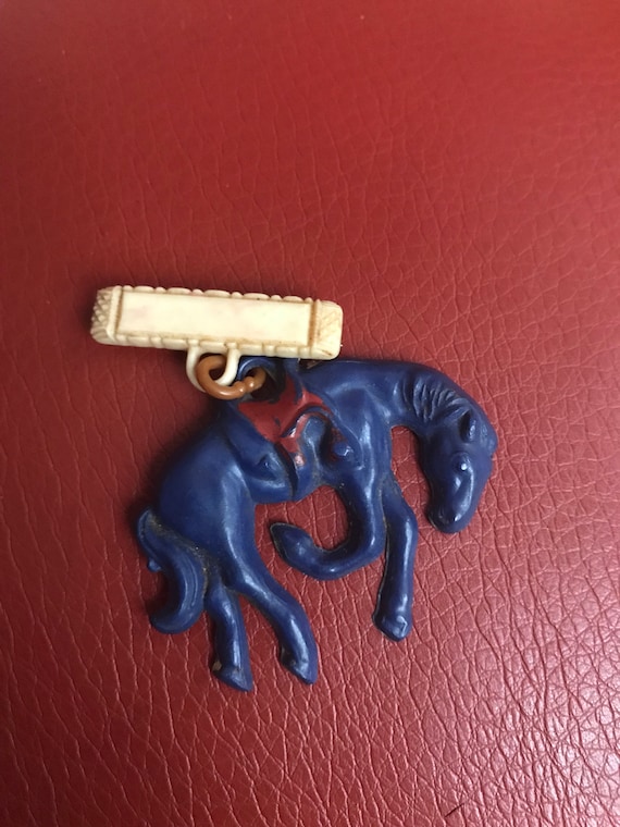 Celluloid Pin Bucking Bronco Horse Blue And Red. 1