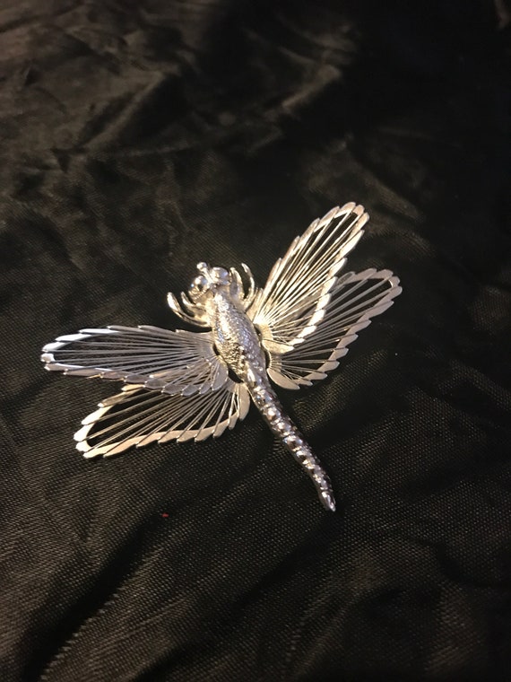 Monet Silver Tone Dragonfly Brooch Pin 1980’s