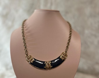 Vintage Avon Royal Crescent Gold Tone Rolo Chain With Blue Enamel BarChoker Necklace