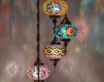 Hanging Lamp Turkish Lamp Moroccan Lamp Hanging Ceiling Light 43” Height, Customizable Mosaic Glasses