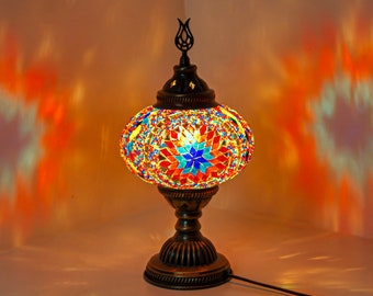 Shipping Free Mosaic Table - Bedside Lamp Height 13 inches and 6.5 Inch Globe Turkish Lamp Moroccan Lamp