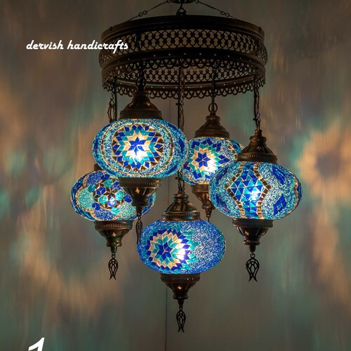 Turkish Lampshade Mosaic Lighting Ceiling Lamp Turkish Lamp Hanging Lamps Moroccan Lamp 28” Height