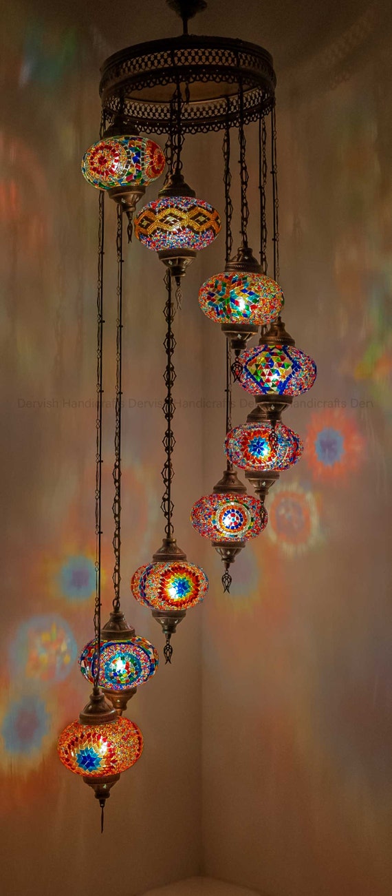 Ceiling Lamp 63 Height Turkish Lamp Hanging Lamp Ceiling Lamp Chandelier Lampshade 9 Customizable Mosaic Globes