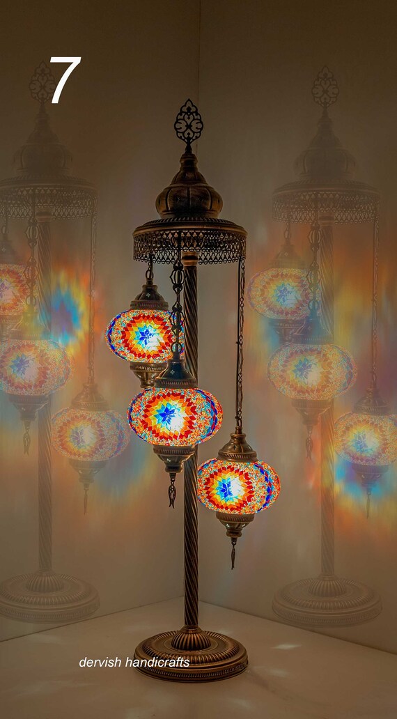 Turkish Mosaic Floor Lamp Bedside Table Moroccan 40 Height Night Lights 7 Globes Diameter