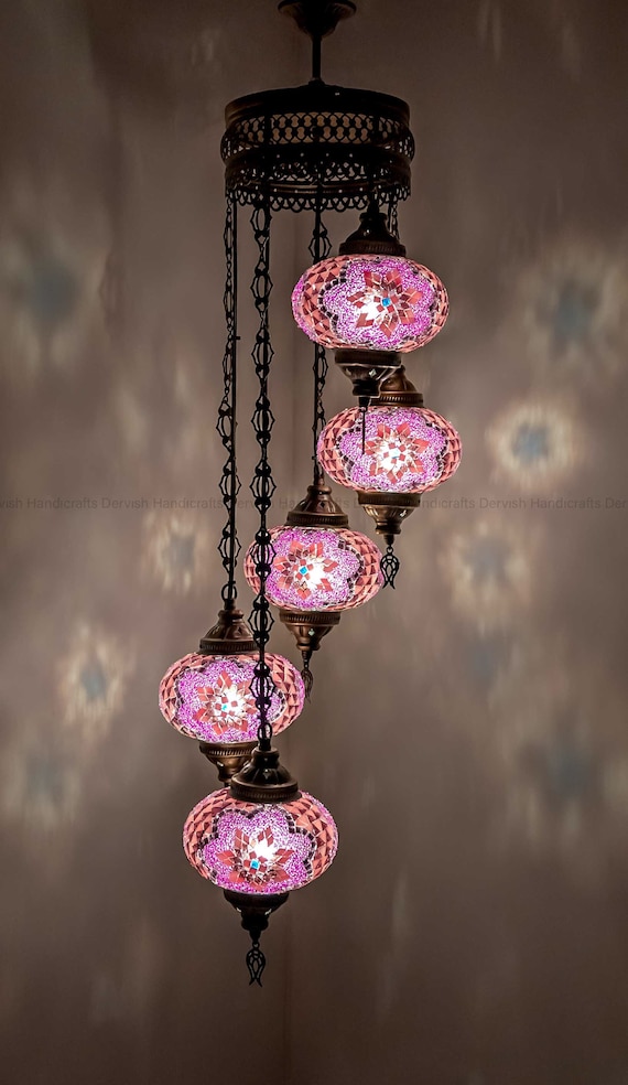 Purple Pink Star 25 Chandelier Ceiling Lamp Turkish Lamp Etsy