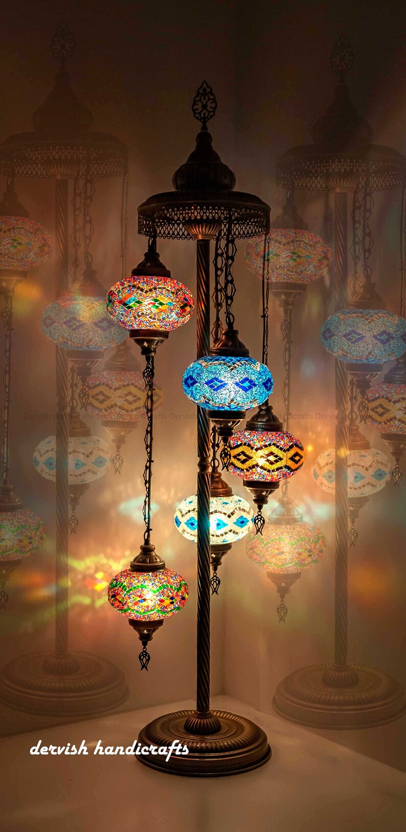 50 Floor Lamp Customizable Mosaic Glass Globes Turkish Moroccan Bedside Night Lights 7 Globe Diameter