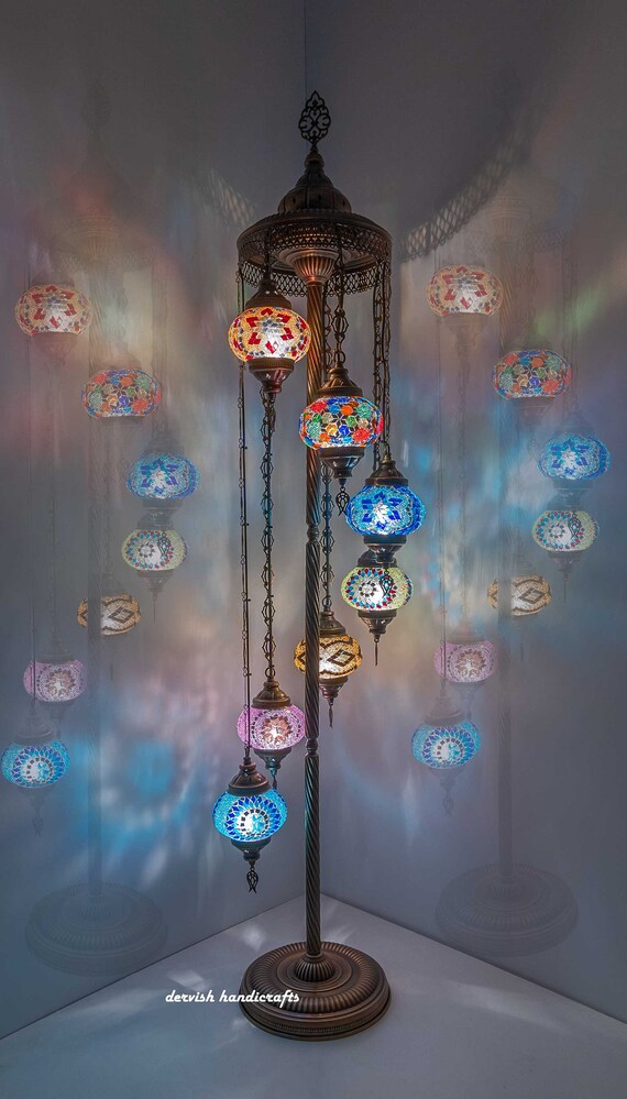 Multicolor Customizable Mosaic Lamp Turkish Moroccan Lantern Floor Bedside Modern 61 H