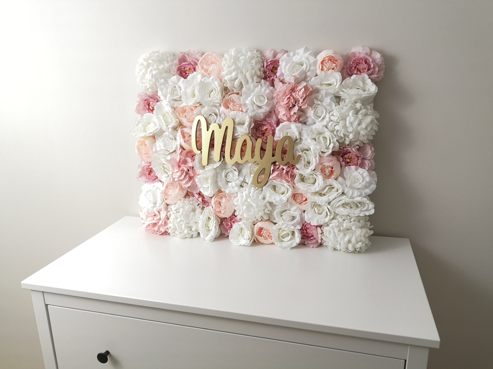 Blush Pink Flower Wall Flower Wall Panel Nursery Name Sign Etsy