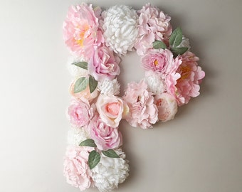 Large flower Letter, pink floral letter, Baby girl nursery name, Flower decor, Wall decor, Huge birthday letter