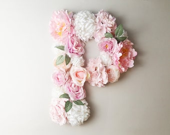 Large flower Letter, pink floral letter, Baby girl nursery name, Flower decor, Wall decor, Huge birthday letter