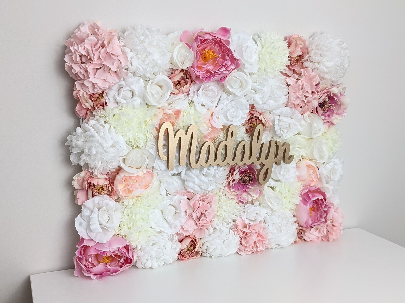 Blush Pink Flower Wall Flower Wall Panel Nursery Name Sign Etsy