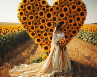 Rustic Sunflower Heart Sunflower Gift Wedding Flower Heart Sunflower Bridal Sign Floral Letters Sunflower Boho Heart