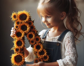 Lettres tournesol pépinière décoration florale jaune tournesol tenture murale tournesol nom bébé bohème tournesol thème fleurs lettres