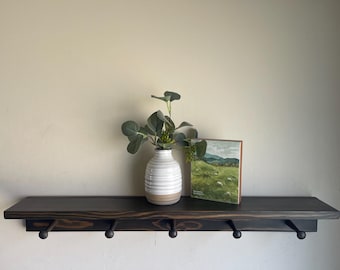 Solid Pine Peg Shelf: Entryway Coat Rack with Hooks, Shaker Style Wall Shelf