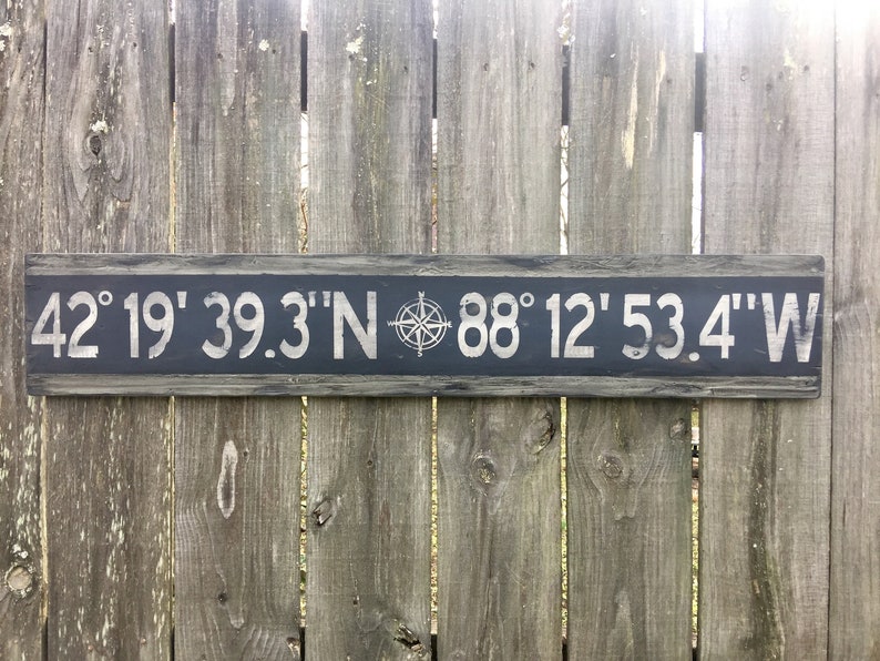 Personalized Latitude Longitude Sign/Custom Longitude Latitude Sign/GPS Coordinates/Wood Coordinates/Gray Latitude Sign/Housewarming Gift image 2