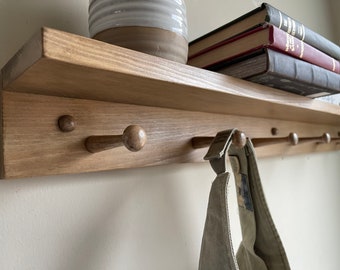 Wall Shelf with Hooks/Shelf with Pegs/Entryway Shelf/Shaker Peg Shelf/Coat Rack Shelf/Utility Shelf/Towel Rack Shelf/Bathroom Towel Shelf