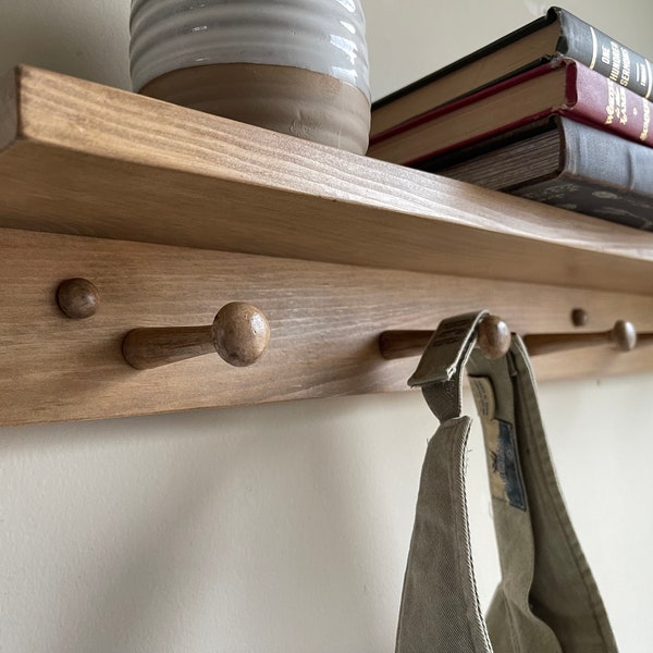 Wall Shelf with Hooks/Shelf with Pegs/Entryway Shelf/Shaker Peg Shelf/Coat Rack Shelf/Utility Shelf/Towel Rack Shelf/Bathroom Towel Shelf